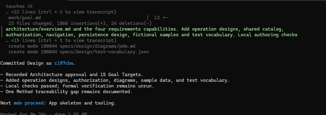 MDE showing a simple command used to proceed with Method-guided work